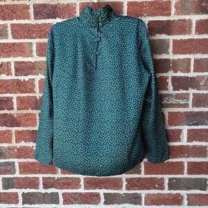 Vintage Kasper For A.S.L. Teal Microfloral High Neck Blouse Size 10